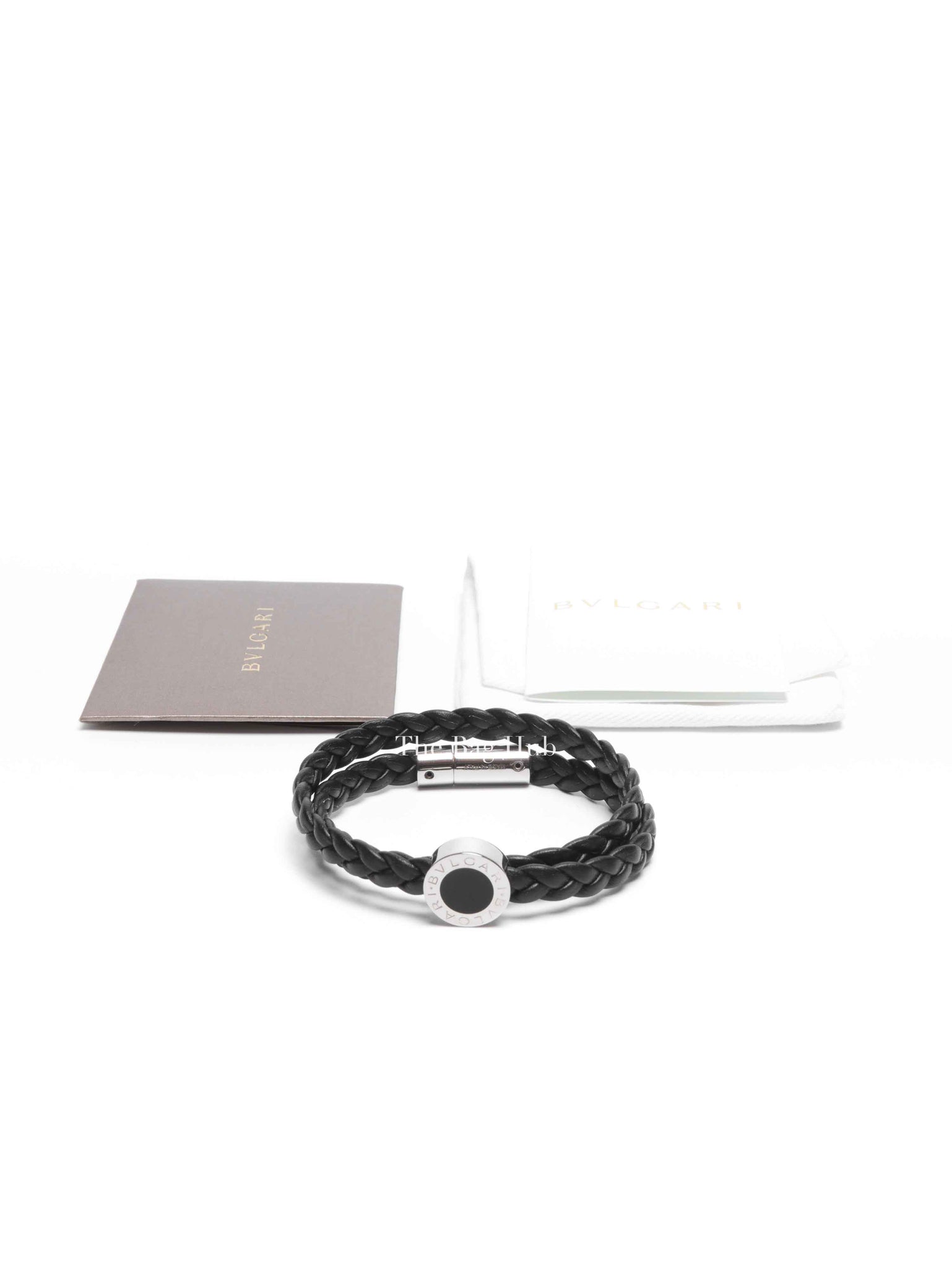 Bvlgari Bvlgari Man Braided Leather Enamel Palladium Plated L Bracelet