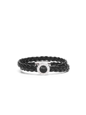 Bvlgari Bvlgari Man Braided Leather Enamel Palladium Plated L Bracelet