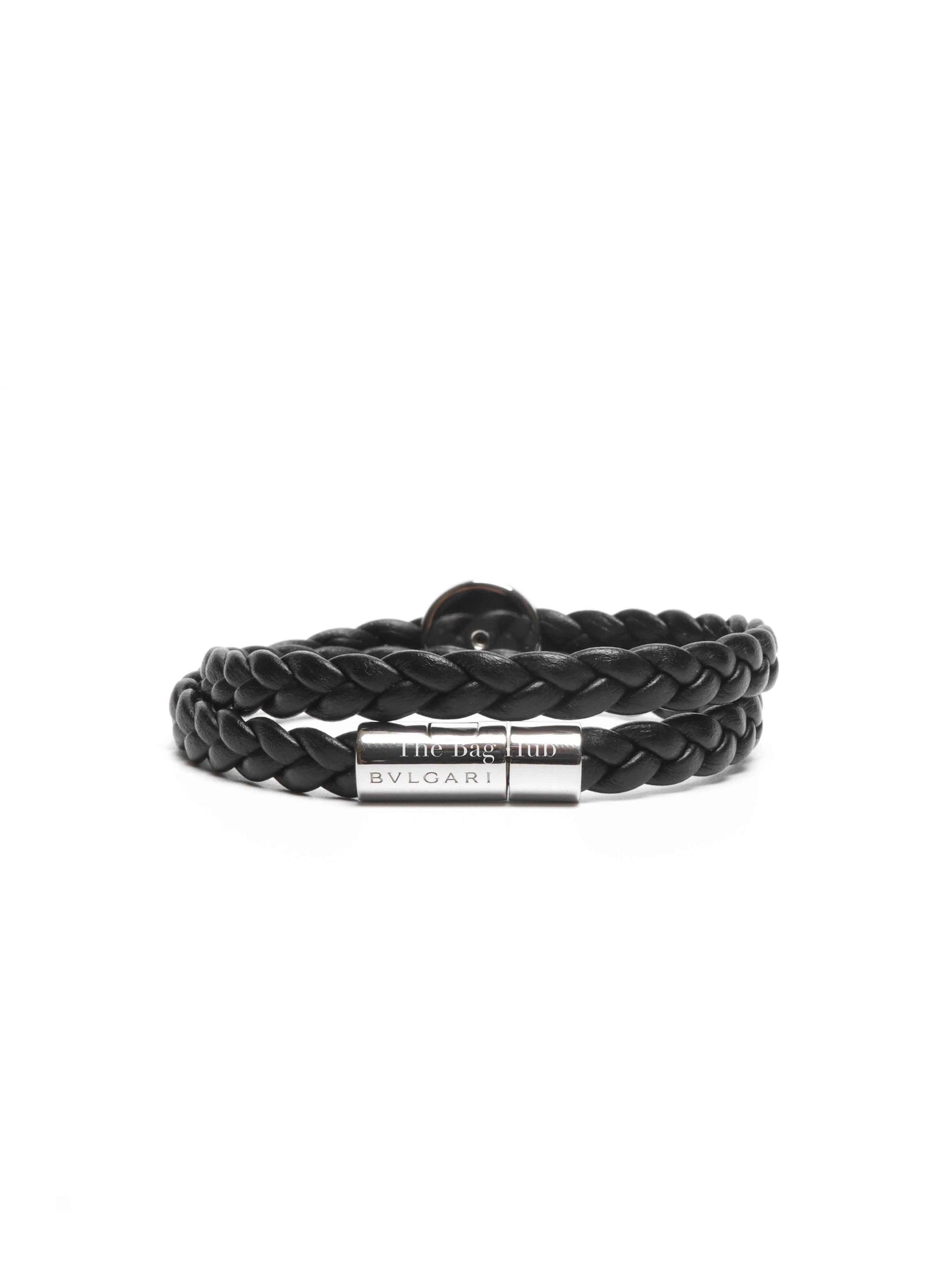 Bvlgari Bvlgari Man Braided Leather Enamel Palladium Plated L Bracelet