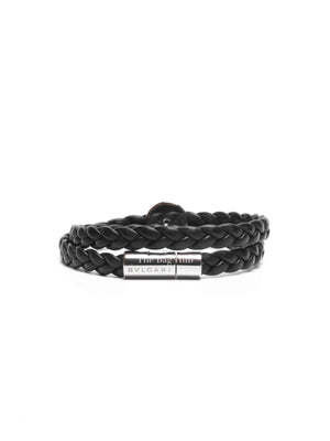 Bvlgari Bvlgari Man Braided Leather Enamel Palladium Plated L Bracelet