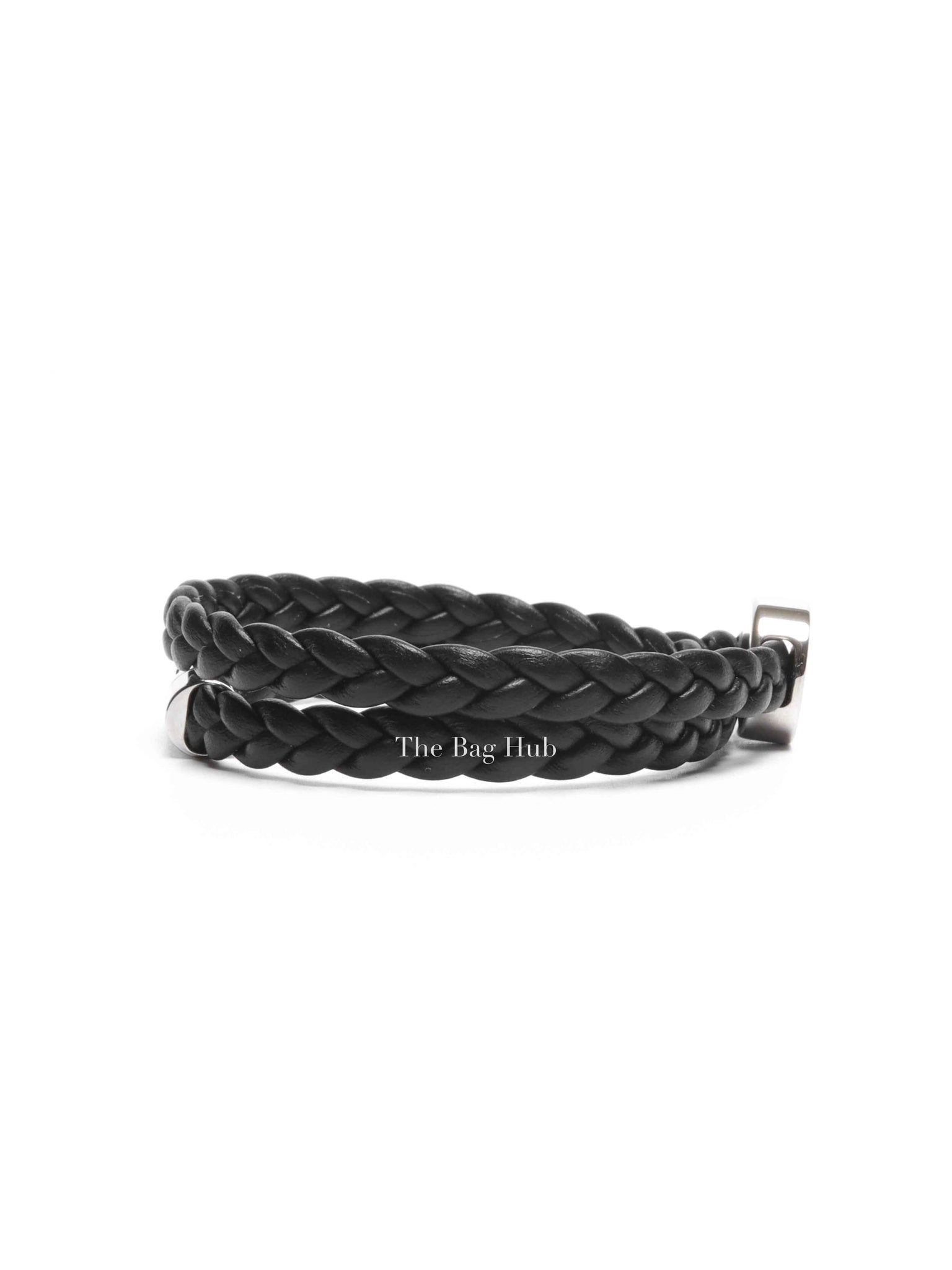 Bvlgari Bvlgari Man Braided Leather Enamel Palladium Plated L Bracelet