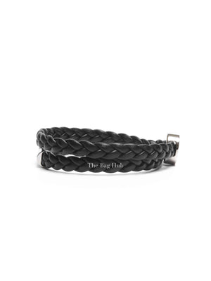 Bvlgari Bvlgari Man Braided Leather Enamel Palladium Plated L Bracelet