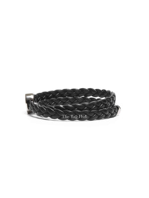 Bvlgari Bvlgari Man Braided Leather Enamel Palladium Plated L Bracelet
