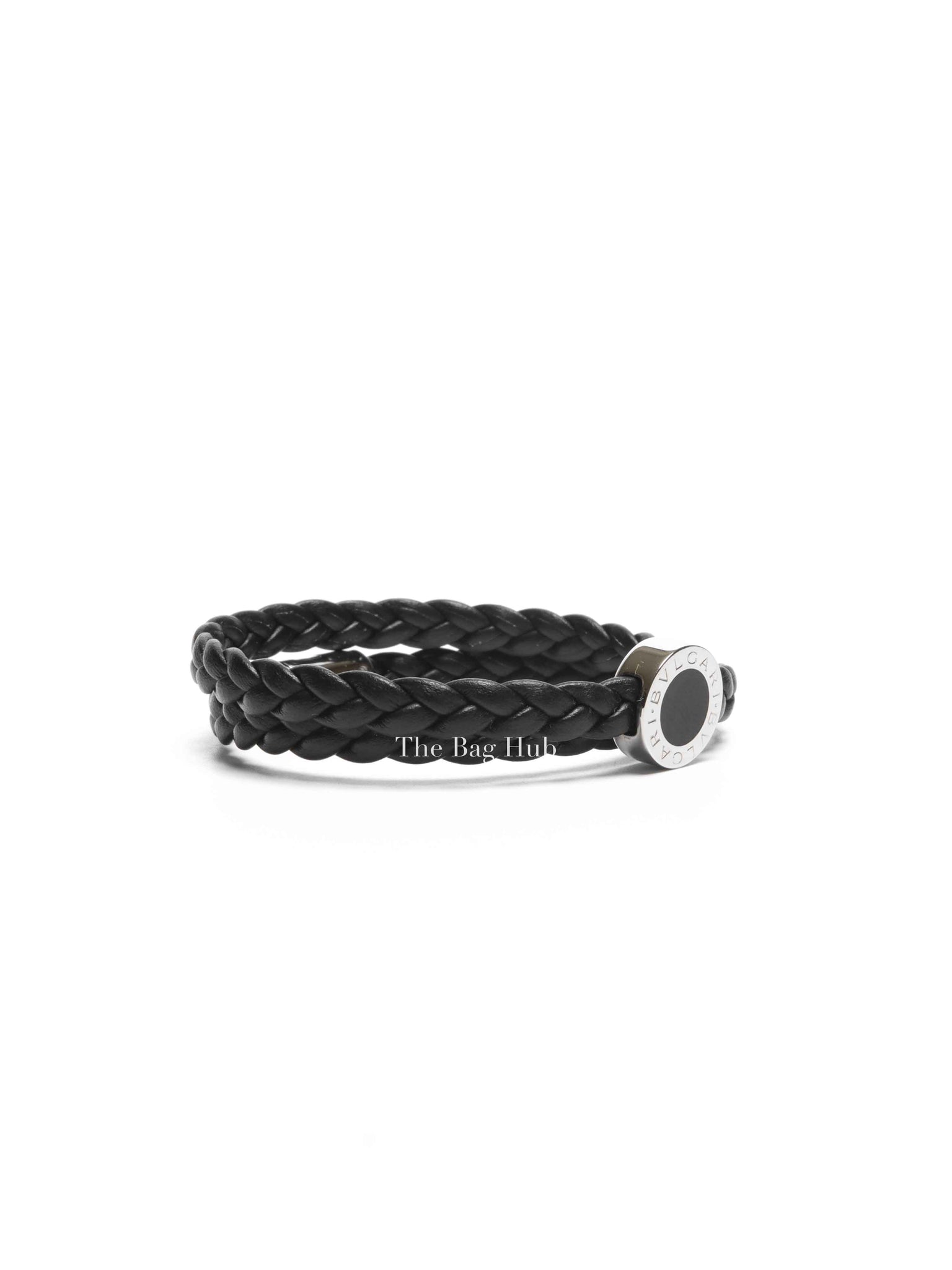 Bvlgari Bvlgari Man Braided Leather Enamel Palladium Plated L Bracelet
