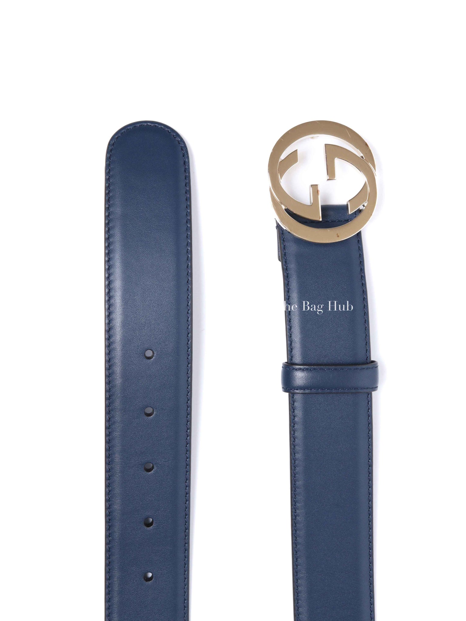Gucci Blue Leather Interlocking G Buckle Belt 100/40