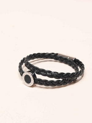 Bvlgari Bvlgari Man Braided Leather Enamel Palladium Plated L Bracelet