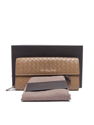 Bottega Veneta Tan Intercciato Leather Long Wallet
