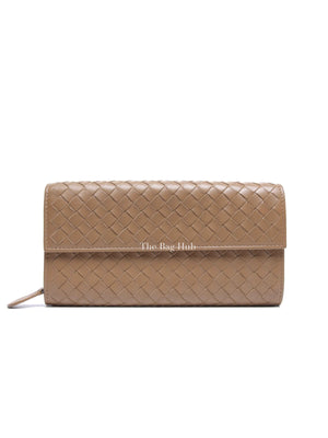 Bottega Veneta Tan Intercciato Leather Long Wallet