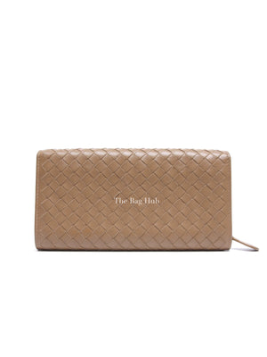 Bottega Veneta Tan Intercciato Leather Long Wallet