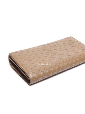 Bottega Veneta Tan Intercciato Leather Long Wallet