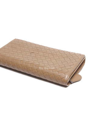 Bottega Veneta Tan Intercciato Leather Long Wallet