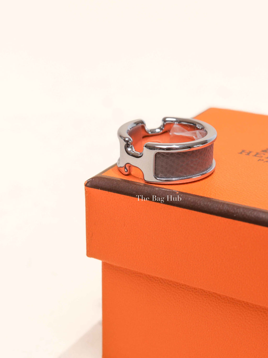 Hermes Etoupe Madame Calfskin Small Model Olympe Ring PHW Size M