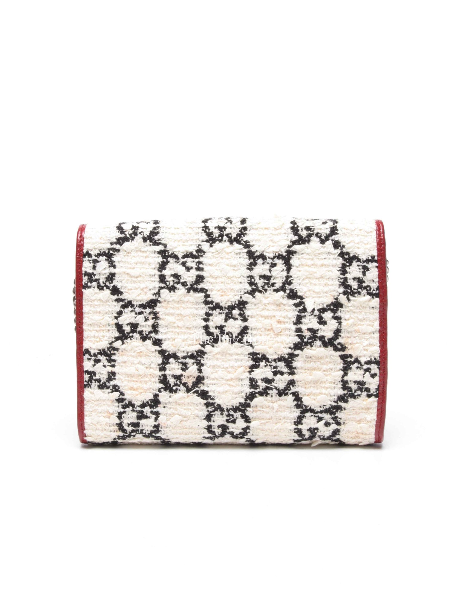 Gucci White Black Romantic Cherry Tweed GG Monogram Mini Dionysus Chain Wallet