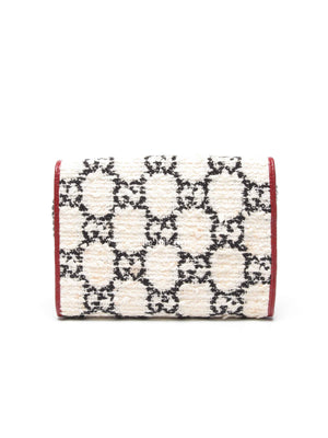 Gucci White Black Romantic Cherry Tweed GG Monogram Mini Dionysus Chain Wallet