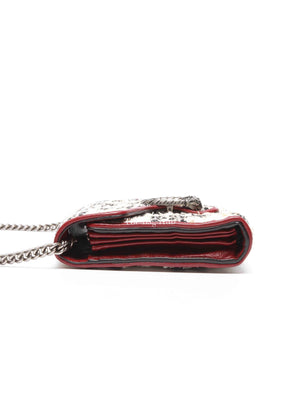 Gucci White Black Romantic Cherry Tweed GG Monogram Mini Dionysus Chain Wallet