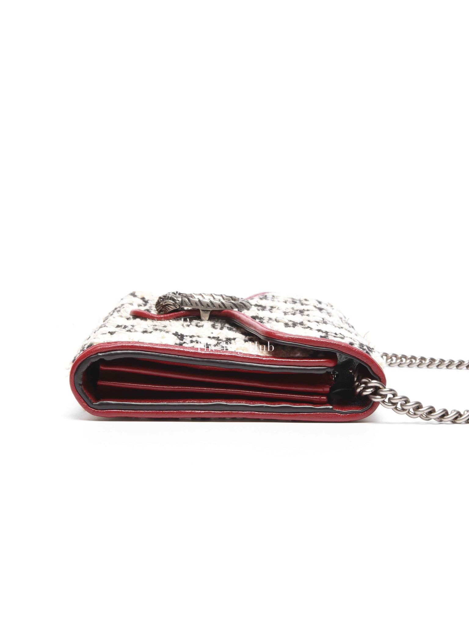 Gucci White Black Romantic Cherry Tweed GG Monogram Mini Dionysus Chain Wallet
