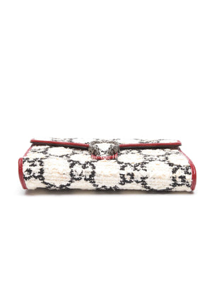 Gucci White Black Romantic Cherry Tweed GG Monogram Mini Dionysus Chain Wallet