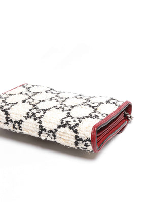 Gucci White Black Romantic Cherry Tweed GG Monogram Mini Dionysus Chain Wallet