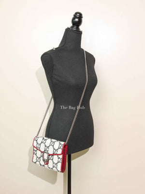 Gucci White Black Romantic Cherry Tweed GG Monogram Mini Dionysus Chain Wallet