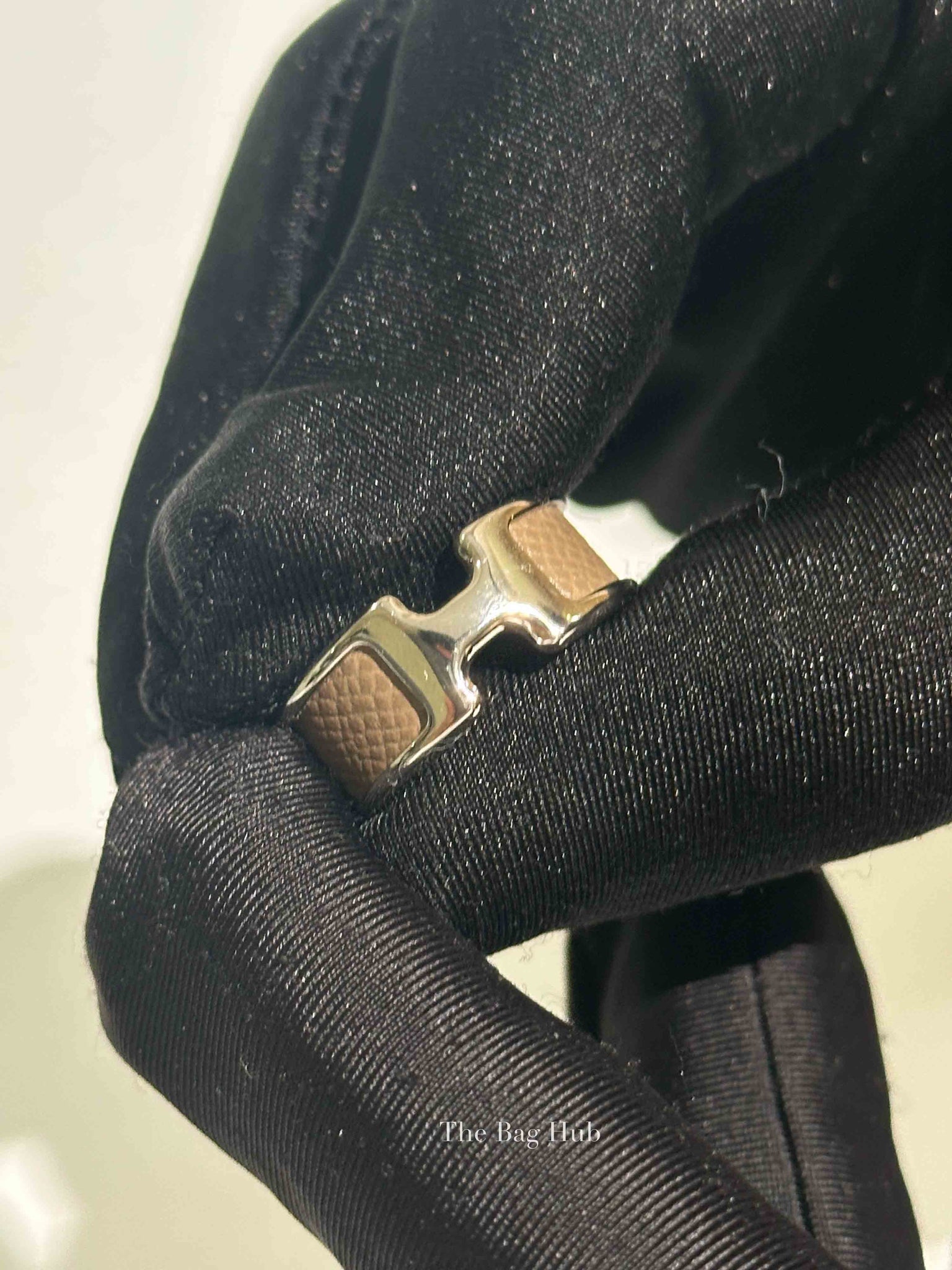 Hermes Etoupe Madame Calfskin Small Model Olympe Ring PHW Size M