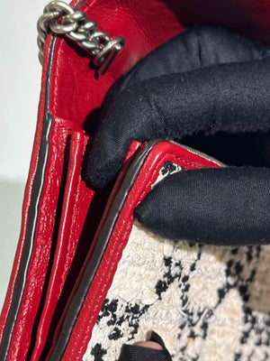 Gucci White Black Romantic Cherry Tweed GG Monogram Mini Dionysus Chain Wallet