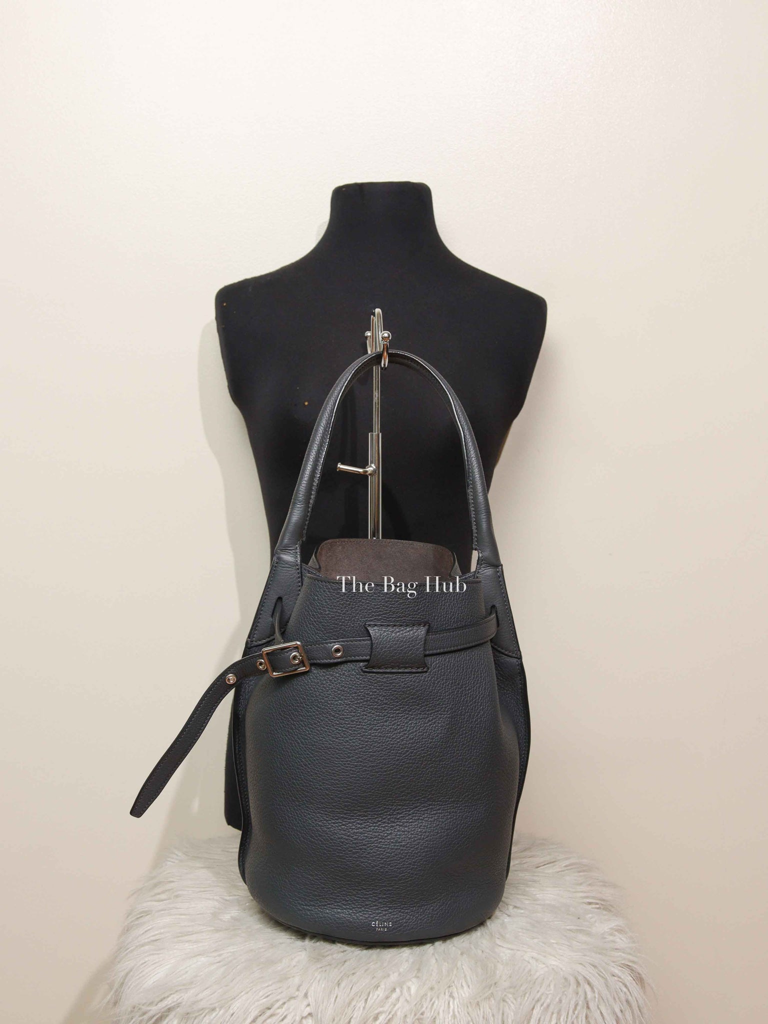 Celine Anthracite Supple Grained Calfskin Big Bag Bucket