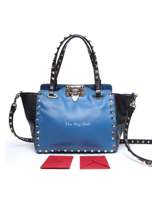Valentino Black/Blue Vitello Leather Rockstud Mini Trapeze Tote Bag