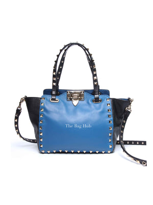 Valentino Black/Blue Vitello Leather Rockstud Mini Trapeze Tote Bag