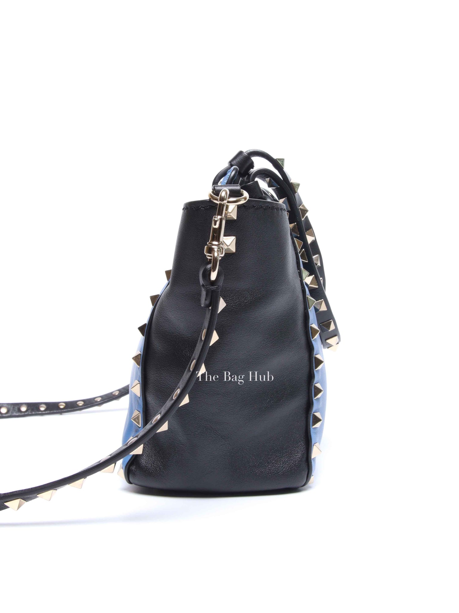 Valentino Black/Blue Vitello Leather Rockstud Mini Trapeze Tote Bag