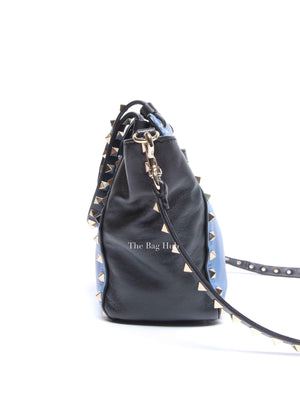 Valentino Black/Blue Vitello Leather Rockstud Mini Trapeze Tote Bag