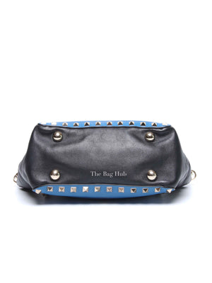Valentino Black/Blue Vitello Leather Rockstud Mini Trapeze Tote Bag