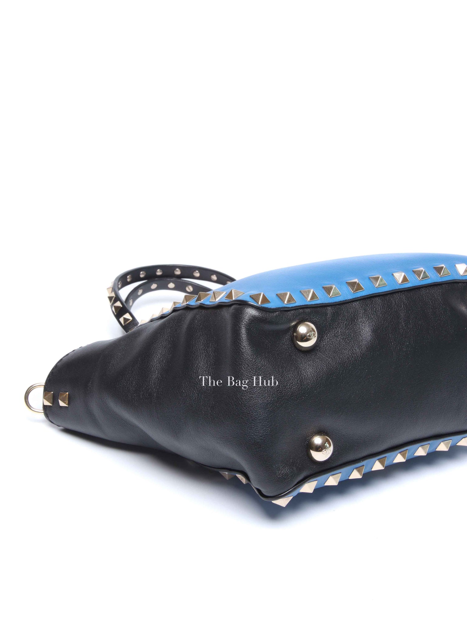 Valentino Black/Blue Vitello Leather Rockstud Mini Trapeze Tote Bag