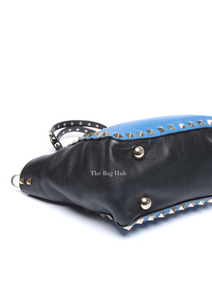 Valentino Black/Blue Vitello Leather Rockstud Mini Trapeze Tote Bag