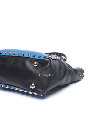 Valentino Black/Blue Vitello Leather Rockstud Mini Trapeze Tote Bag