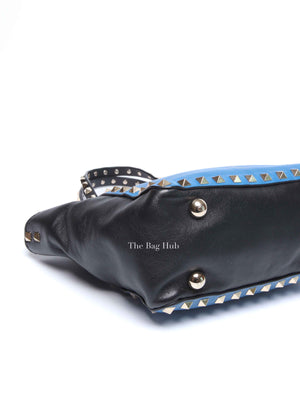 Valentino Black/Blue Vitello Leather Rockstud Mini Trapeze Tote Bag