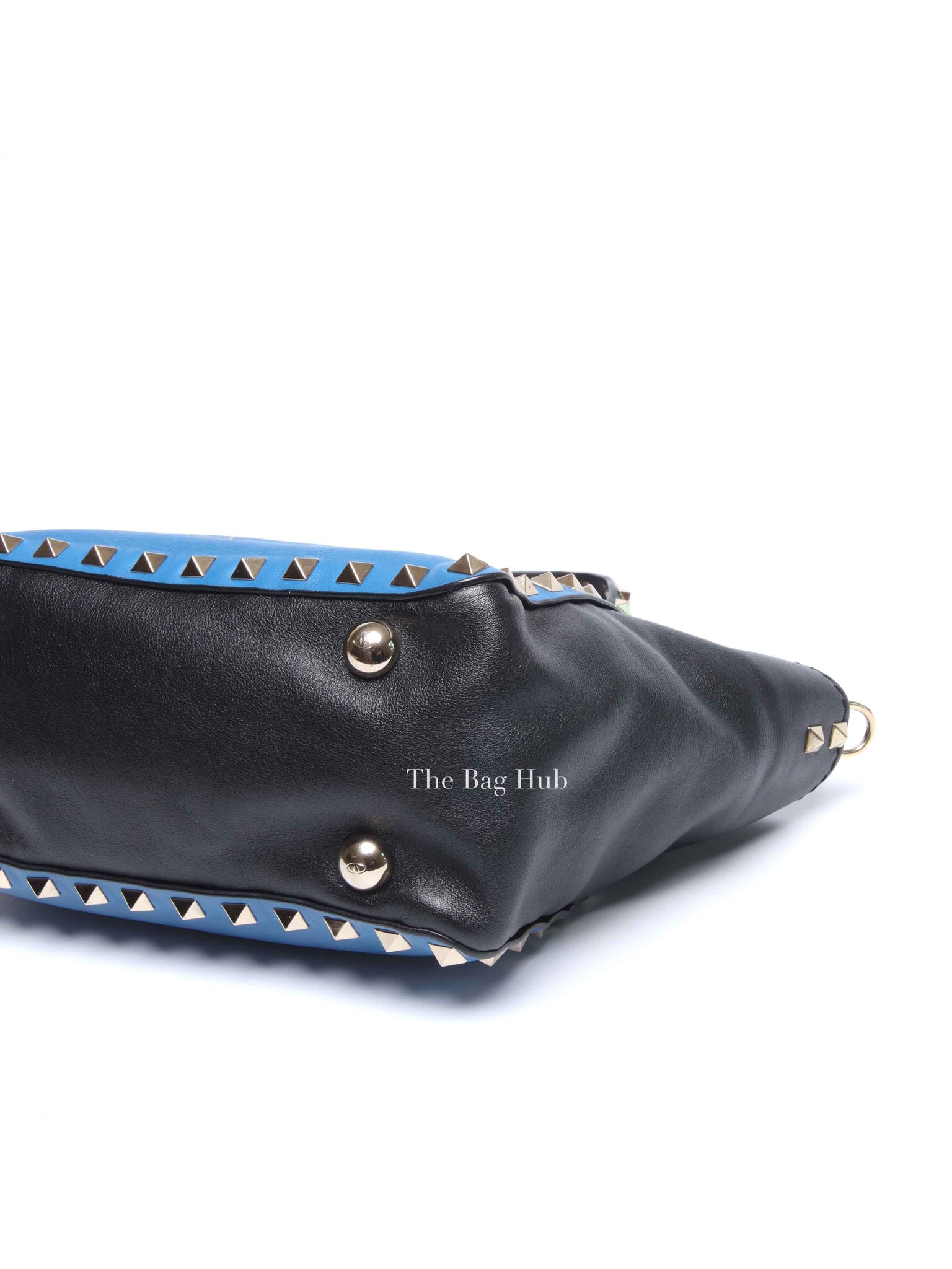 Valentino Black/Blue Vitello Leather Rockstud Mini Trapeze Tote Bag