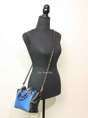 Valentino Black/Blue Vitello Leather Rockstud Mini Trapeze Tote Bag