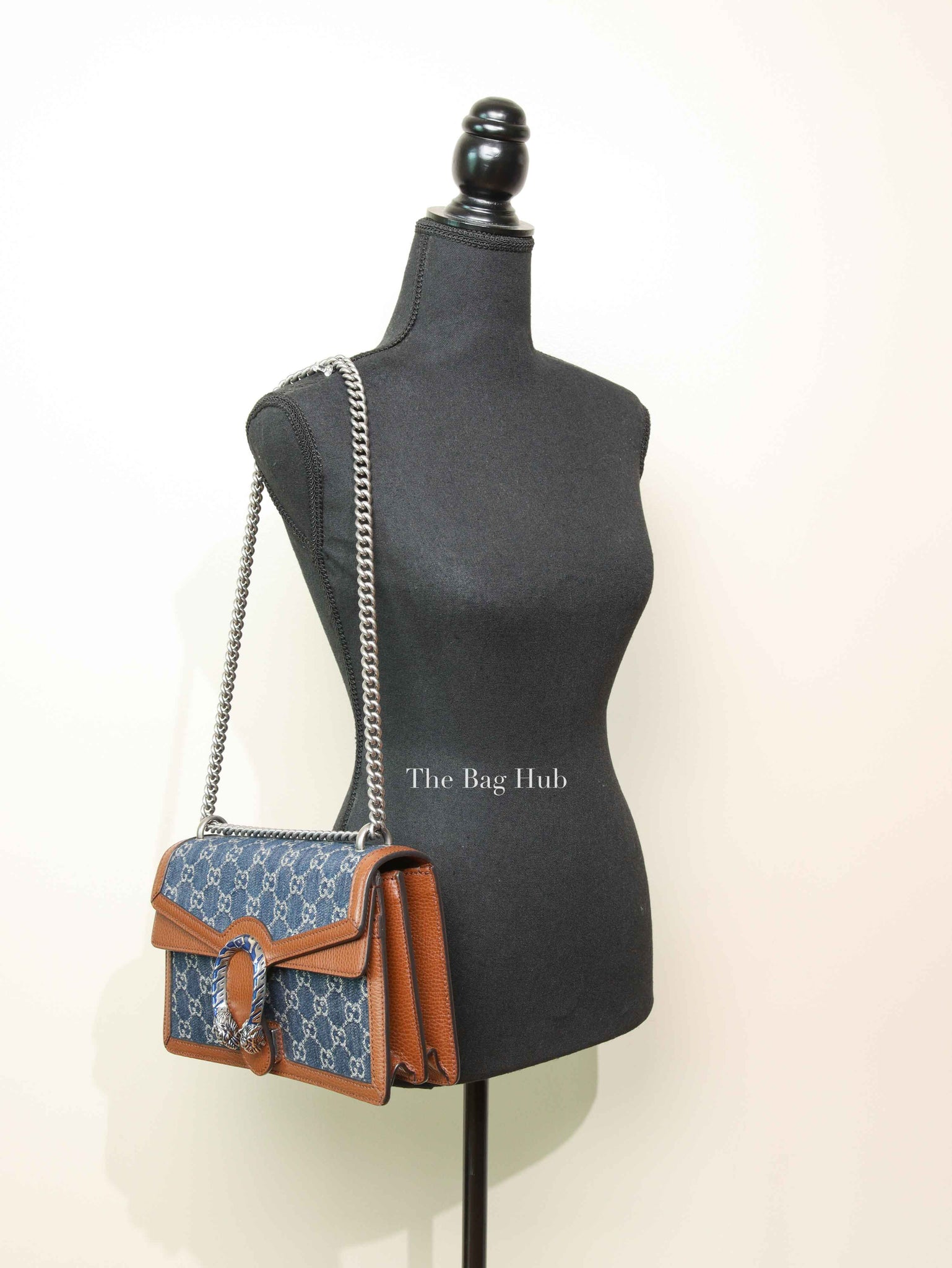 Gucci New Denim Calfskin GG Monogram Dollar Small Dionysus Shoulder Bag