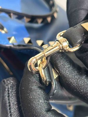 Valentino Black/Blue Vitello Leather Rockstud Mini Trapeze Tote Bag