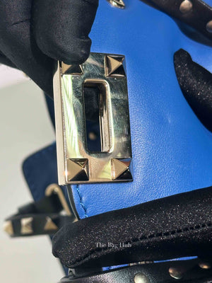 Valentino Black/Blue Vitello Leather Rockstud Mini Trapeze Tote Bag