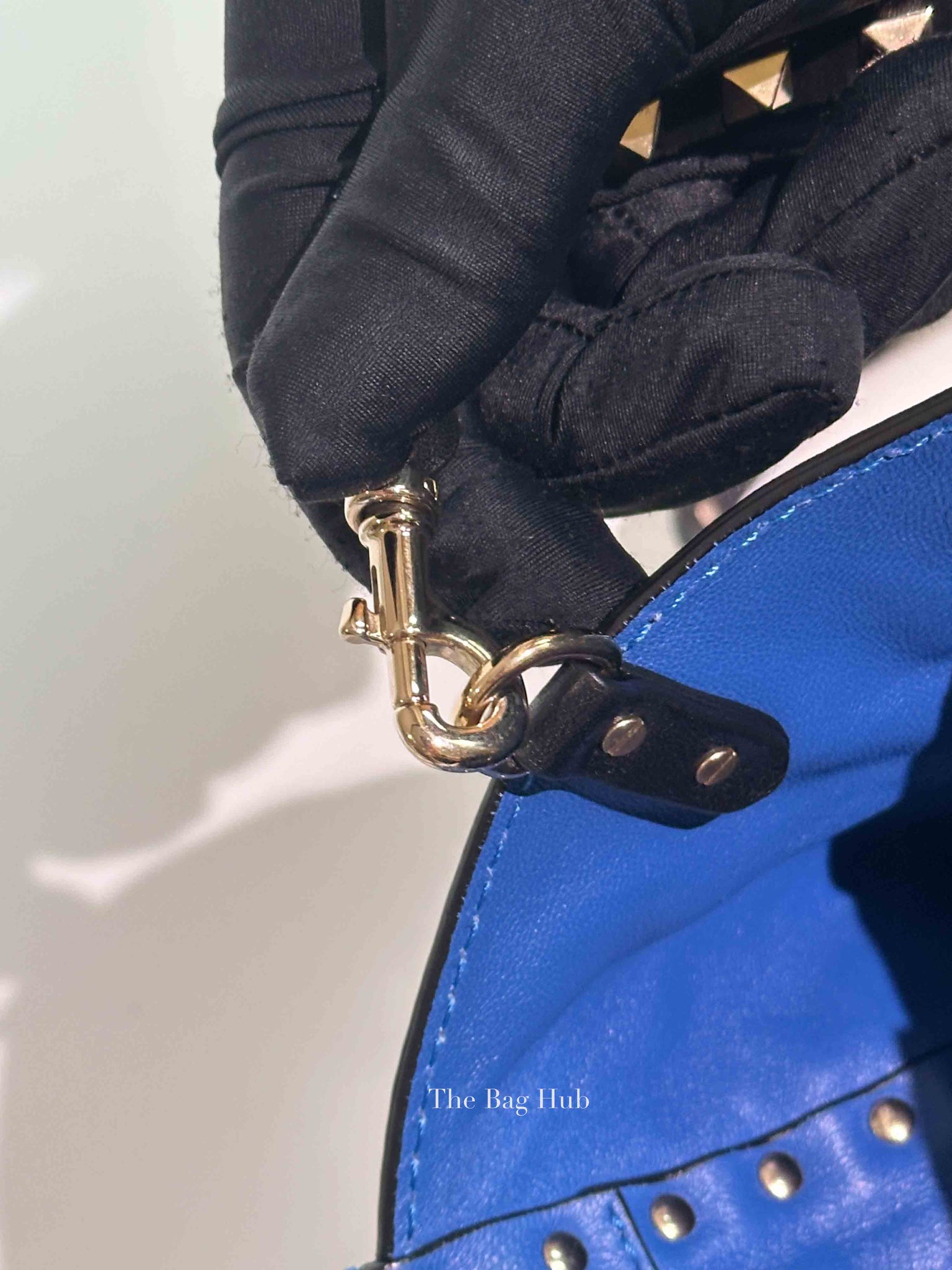 Valentino Black/Blue Vitello Leather Rockstud Mini Trapeze Tote Bag