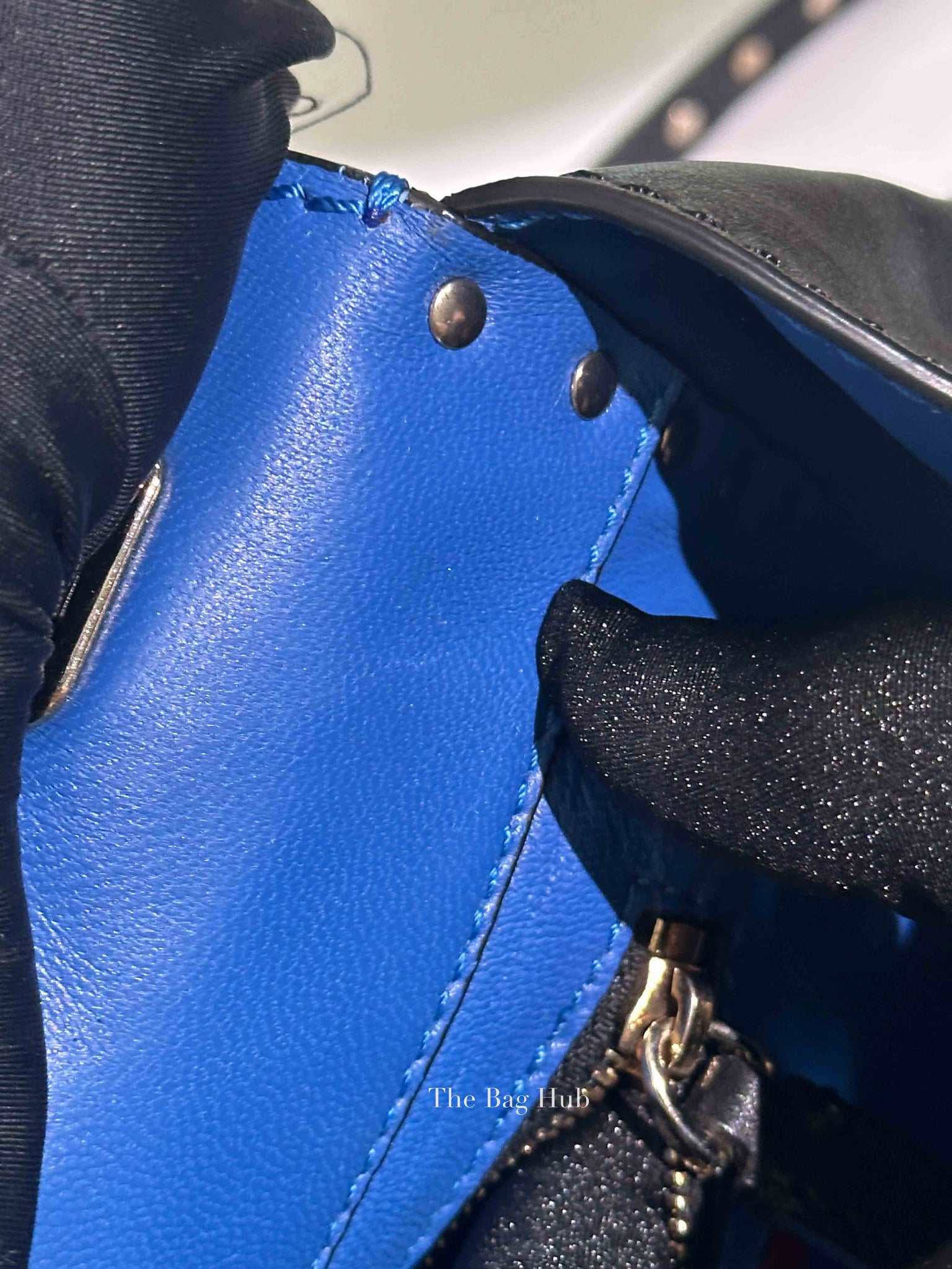 Valentino Black/Blue Vitello Leather Rockstud Mini Trapeze Tote Bag