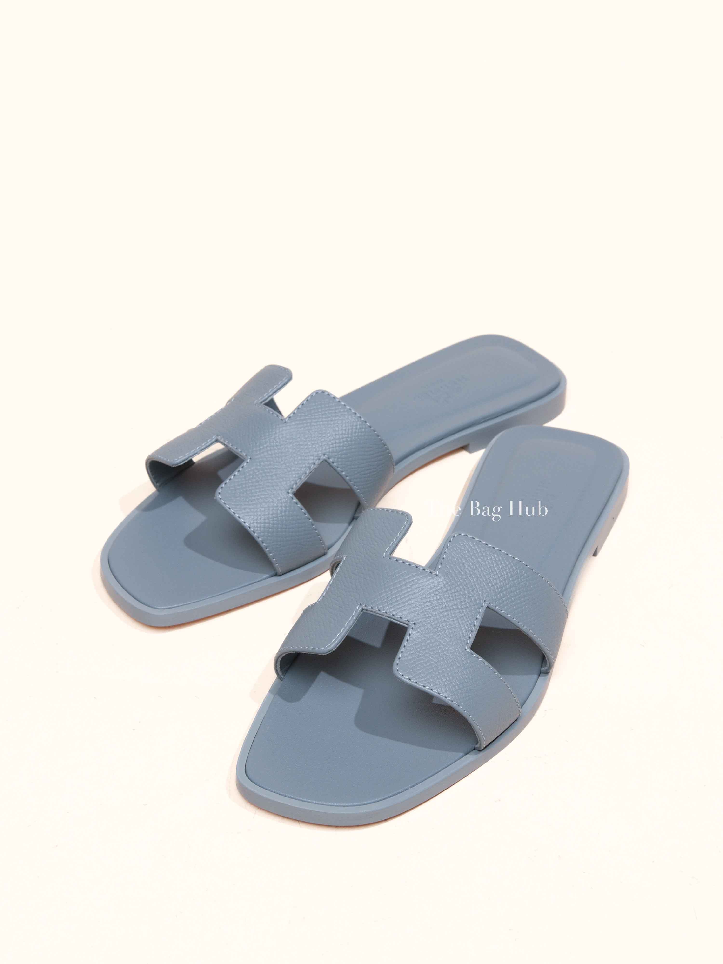 Hermes Gris Antarctique Leather Oran Sandals Size 38 | Designer