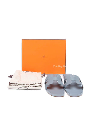 Hermes Gris Antarctique Leather Oran Sandals Size 38