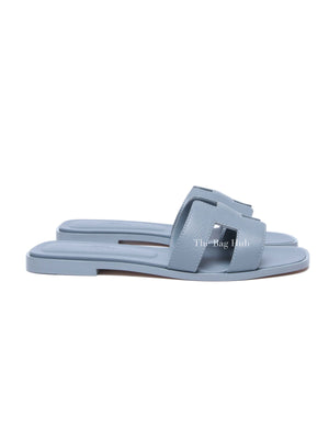 Hermes Gris Antarctique Leather Oran Sandals Size 38