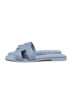 Hermes Gris Antarctique Leather Oran Sandals Size 38