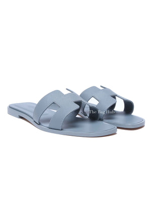 Hermes Gris Antarctique Leather Oran Sandals Size 38