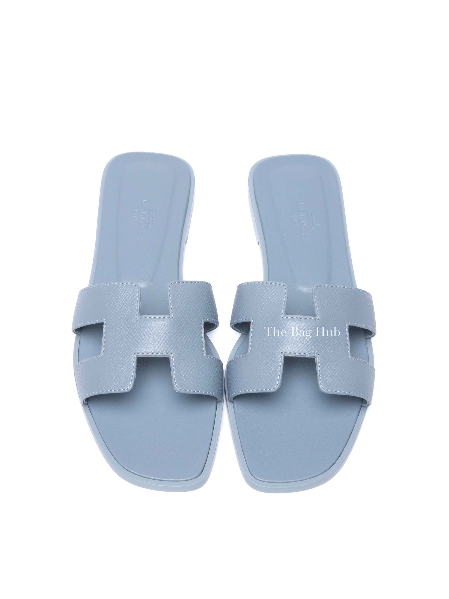 Hermes Gris Antarctique Leather Oran Sandals Size 38