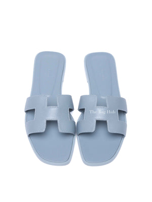 Hermes Gris Antarctique Leather Oran Sandals Size 38
