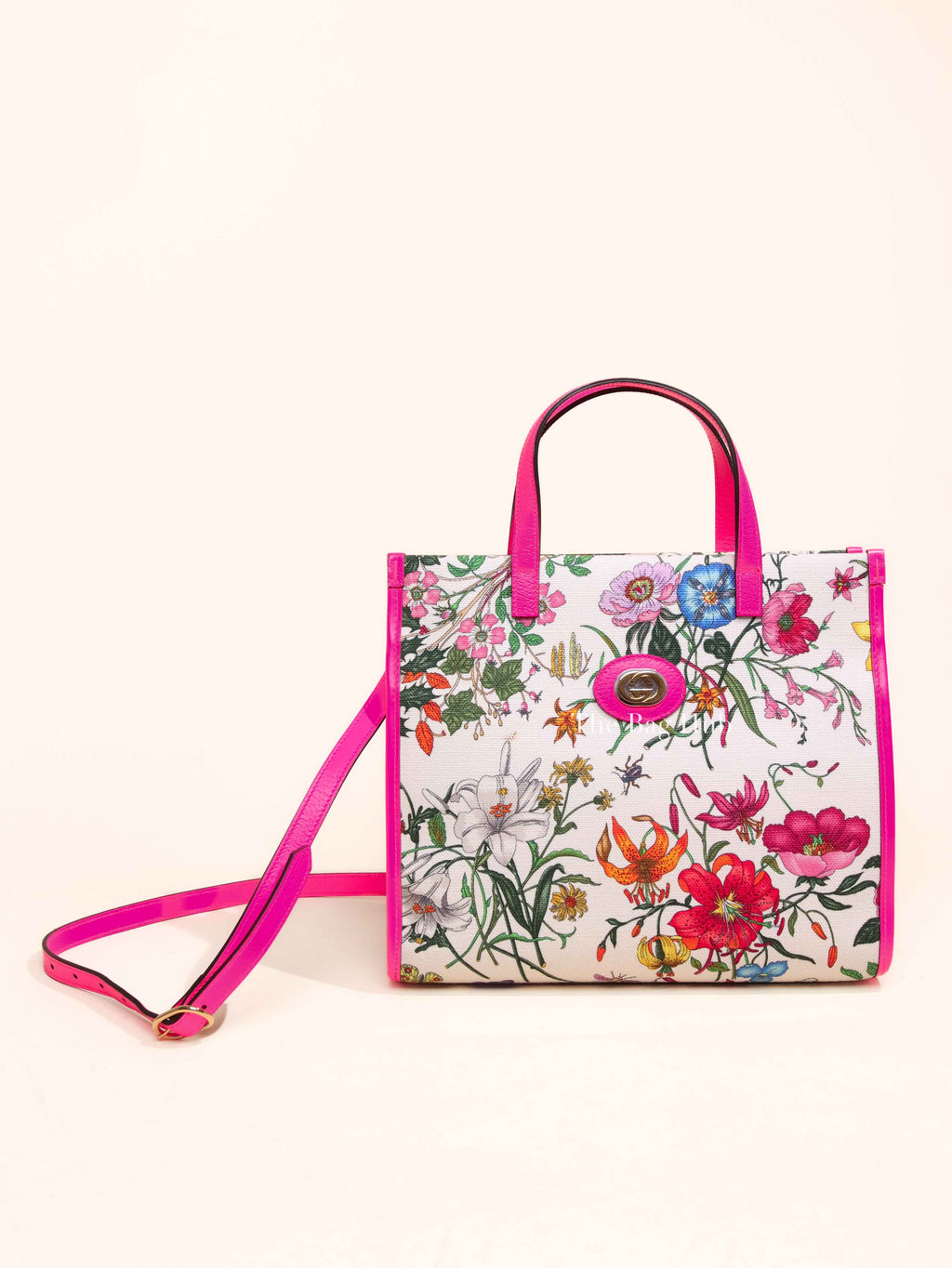 Gucci Pink/Multicolor Floral Canvas Small Tote Bag